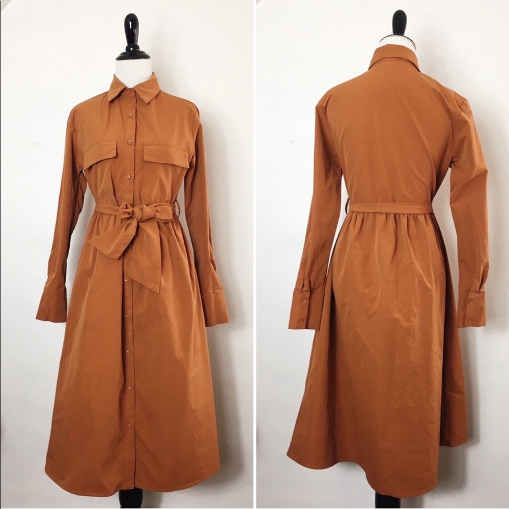 NWOT Long Sleeve Button Front Midi Dress